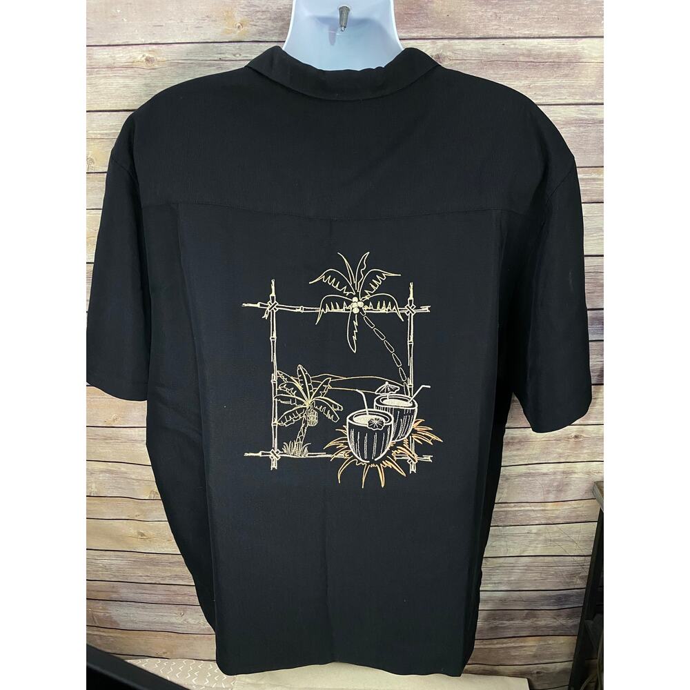 The Havanera Co Shirt Men 2XL/XXL Embroidered Black Rayon Blend Logo Cuban Retro